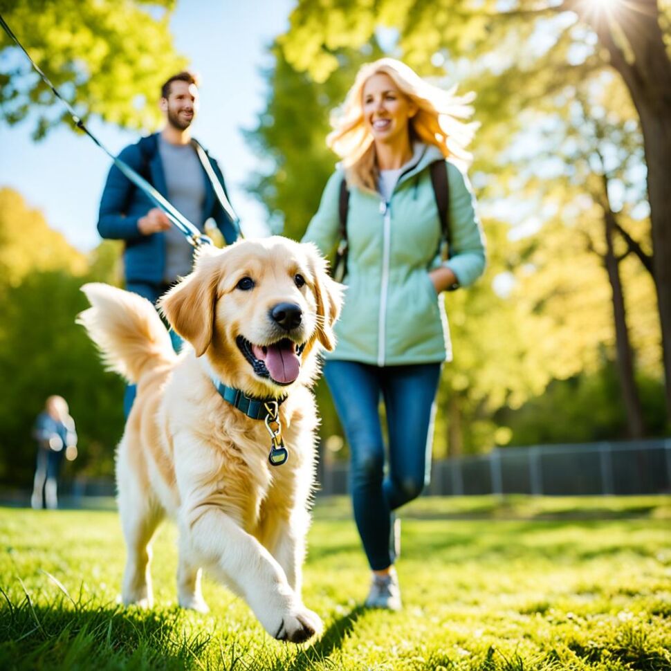 Golden Retriever on a leash