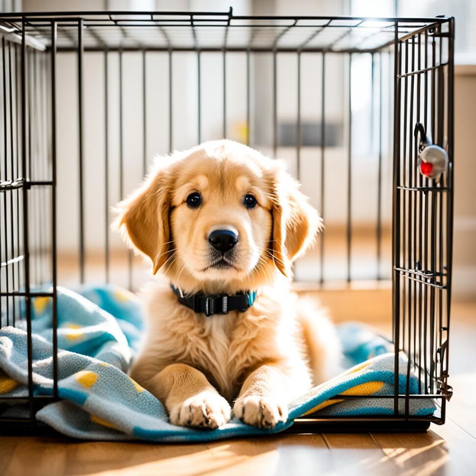 Golden Retriever puppy in crate