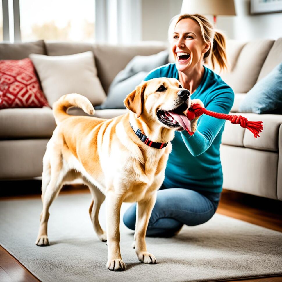 Labrador Retriever playing tug of war